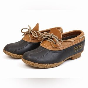 L.L. Bean Duck Boots Low Women’s 6.5 Brown Leather Rubber Bean Shoes Waterproof